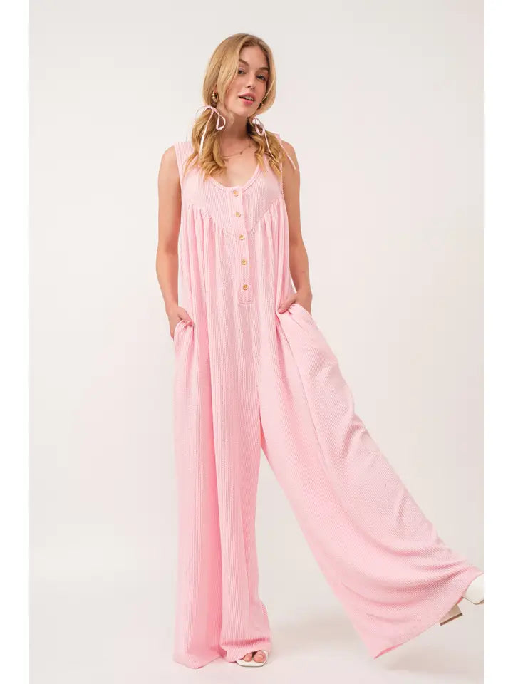 Ces Femme Button Down Wide Leg Jumpsuit