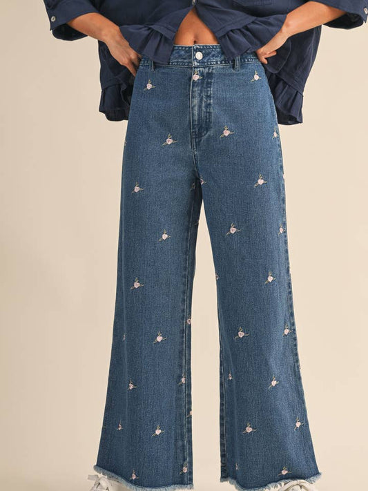Klesis Floral Embroidered Denim Pants
