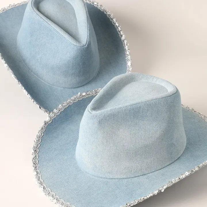 Denim Sequins Cowboy Hat