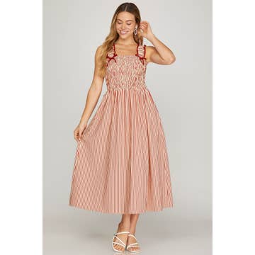 Striped Smocked Midi Dress