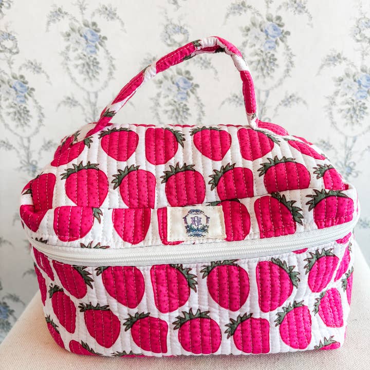Sassy Strawberry Quilted Cosmetic Bags - Set of 3