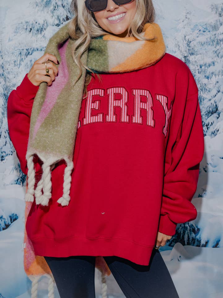 LivyLu Holiday Merry Striped Mock Neck