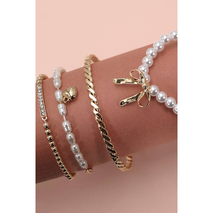 Pearl Rhinestone Bangle Set