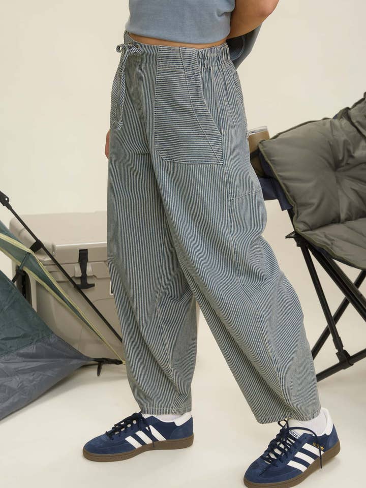 Blu Pepper Stripe Denim Tie Waist Pants