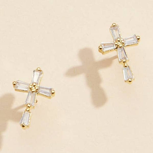 Crystal Cross Stud Earrings