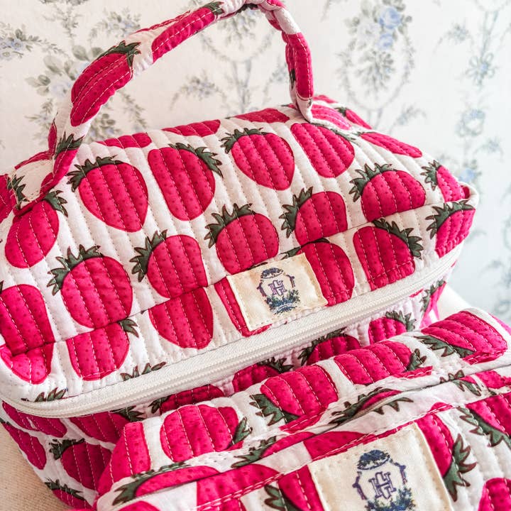 Sassy Strawberry Quilted Cosmetic Bags - Set of 3