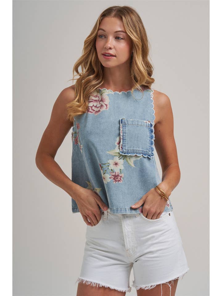 Vintage Floral Denim Top