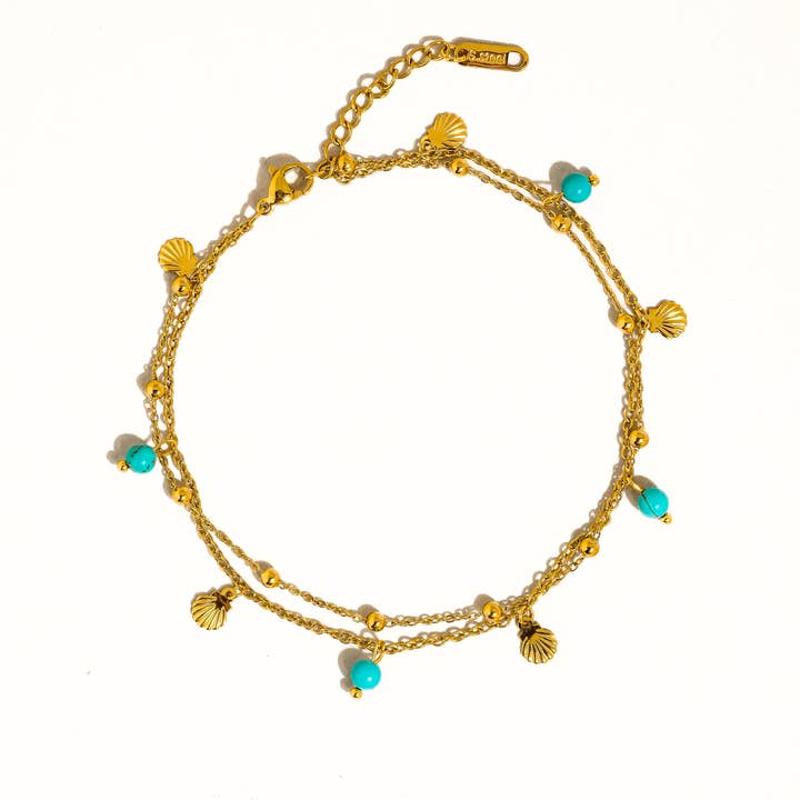 Beaded Shell Charm Anklet
