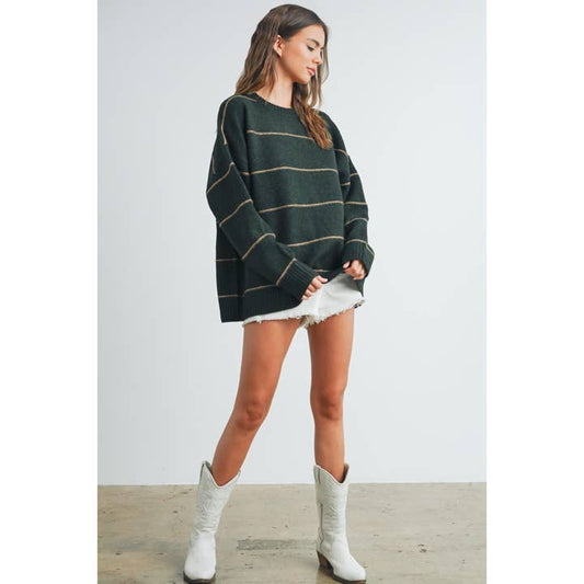 Buttermelon Striped Drop Shoulder Sweater
