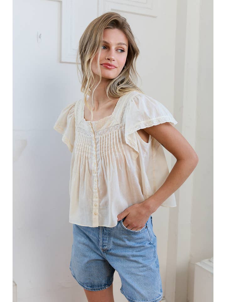 Lace Trim Pintuck Blouse