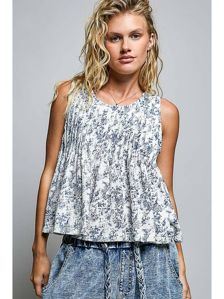 POL Pintuck Floral Sleeveless Top