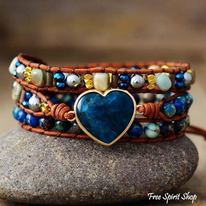 Free Spirit Blue Apatite Heart Wrap Bracelet