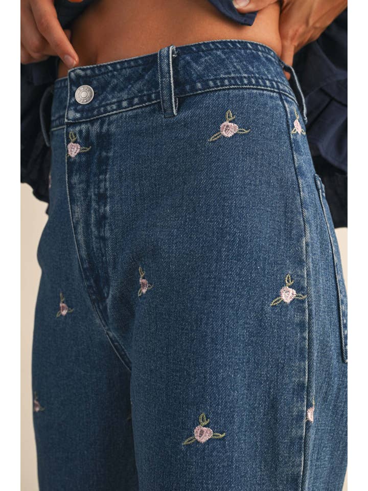 Klesis Floral Embroidered Denim Pants