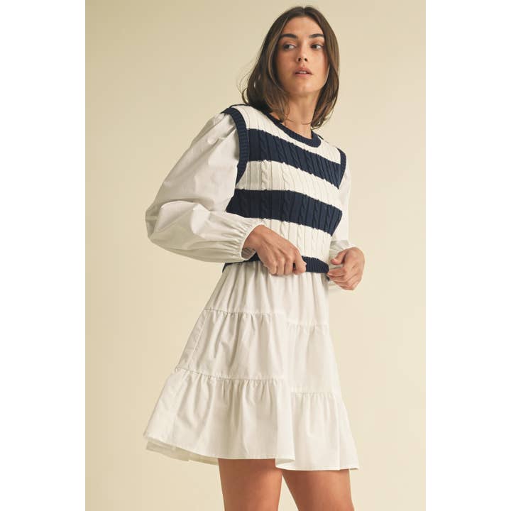 Endless Blu Long Sleeve Sweater Vest Dress