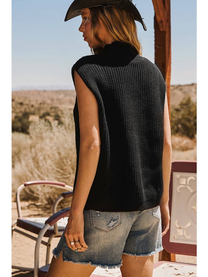 Cable Knit Mock Neck Sweater Vest