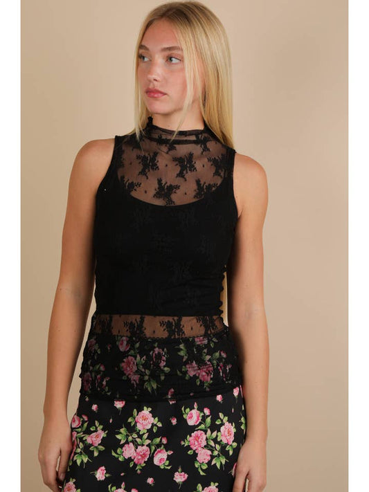 Very J Mesh Lace Knit Mockneck