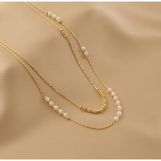 White & Gold Beaded Necklace