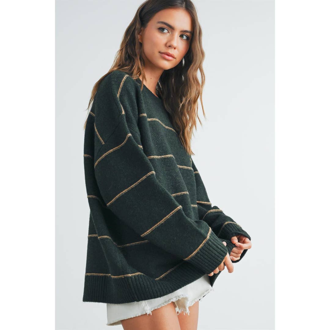 Buttermelon Striped Drop Shoulder Sweater
