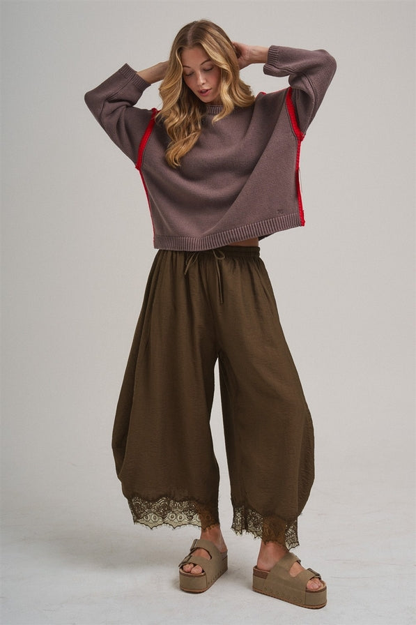 Balloon Leg Lace Hem Pants