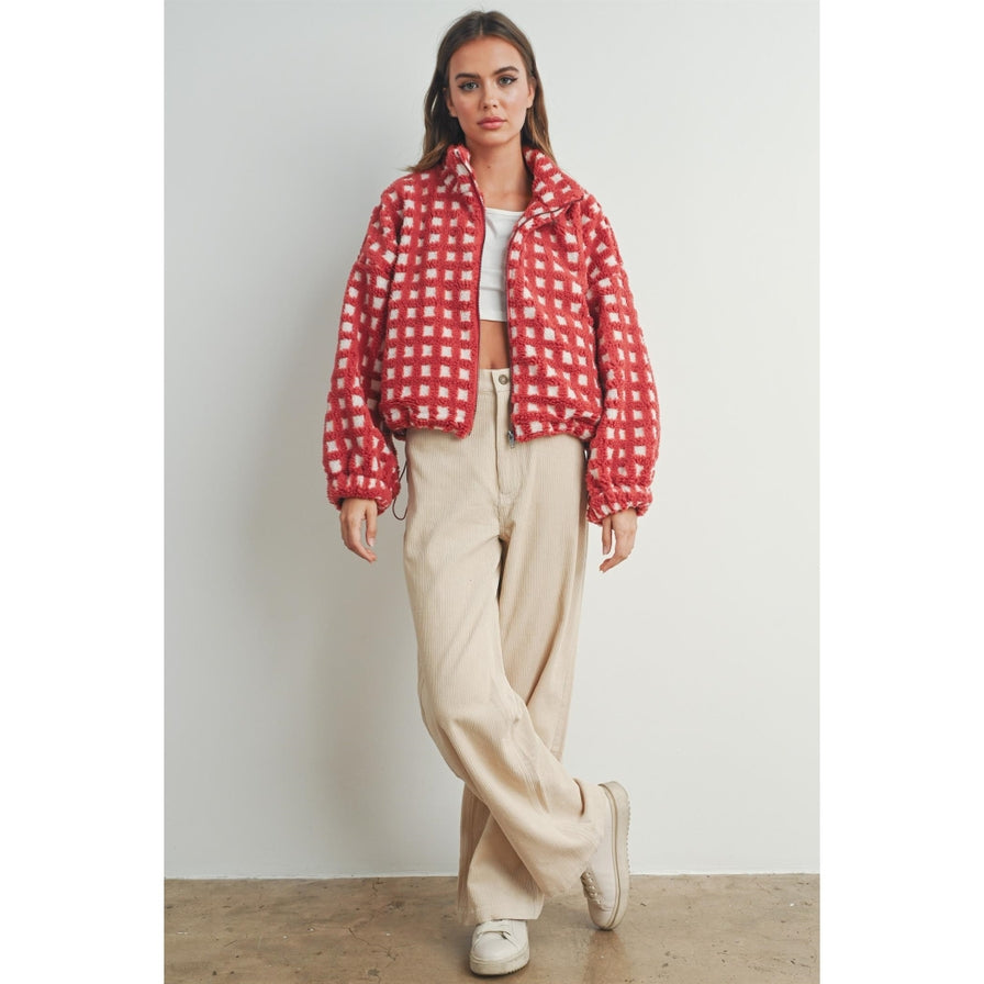 Buttermelon Checkered Sherpa Jacket