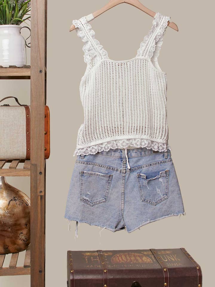 Lace Trim Sleeveless Knit Vest