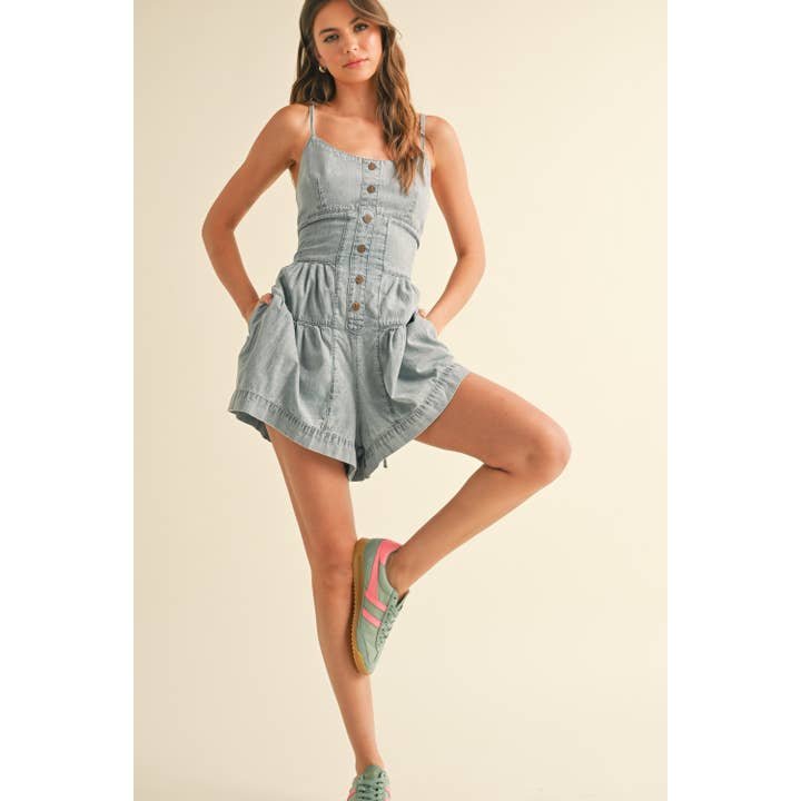 Miou Muse Tiered Chambray Romper