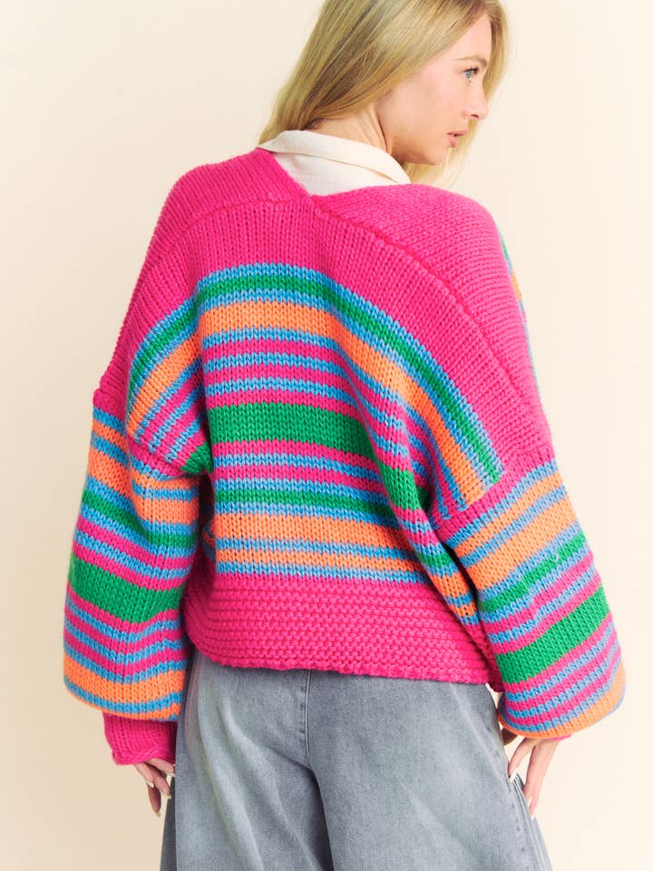 Davi & Dani Chunky Knit Striped Cardigan