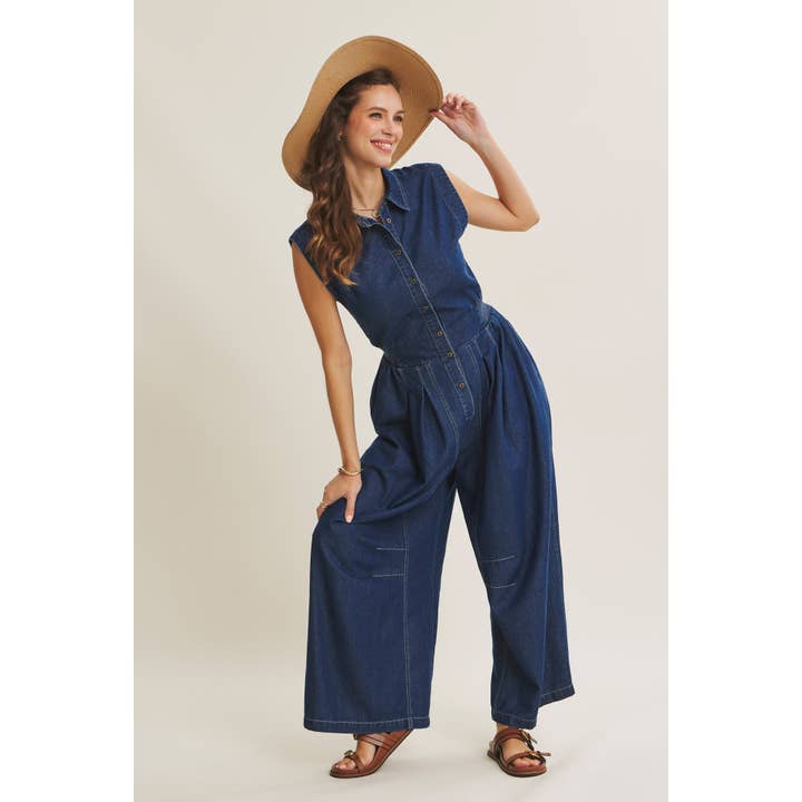 In February Wide Leg Denim Jumpsuit