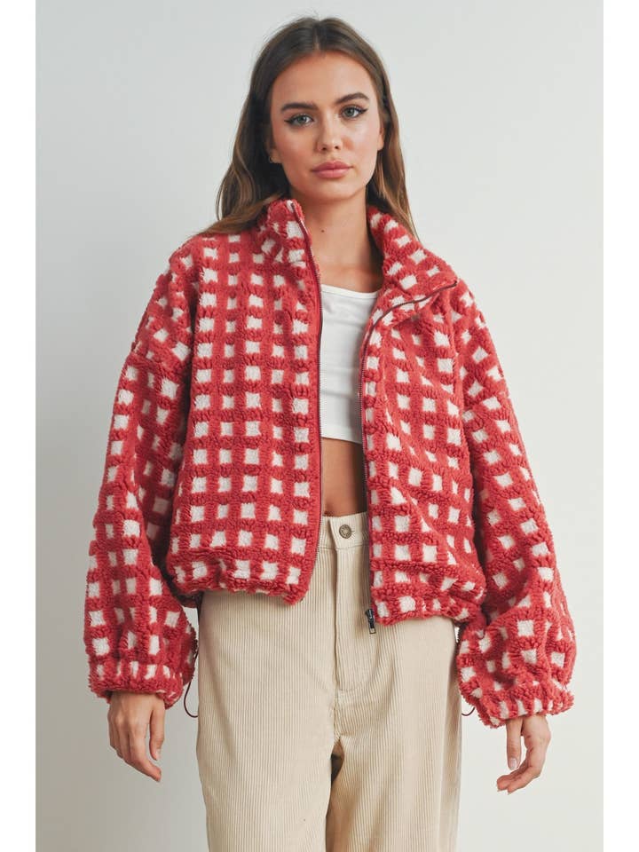Buttermelon Checkered Sherpa Jacket