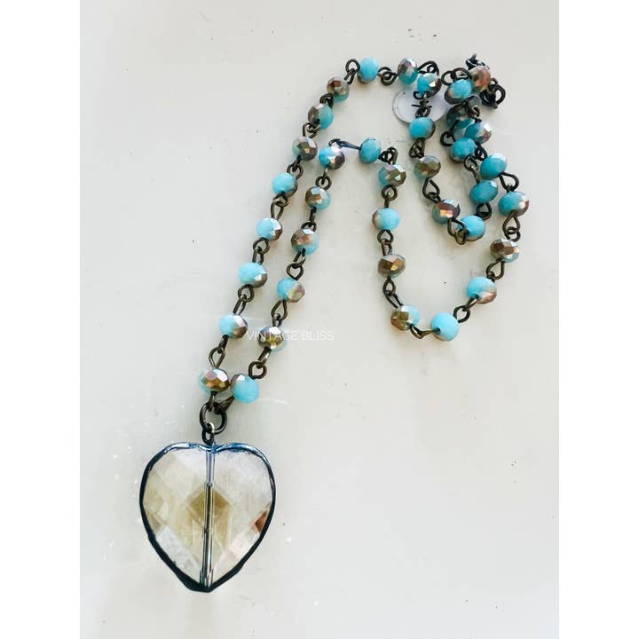 Soldered Topaz Clear Crystal Heart Necklace