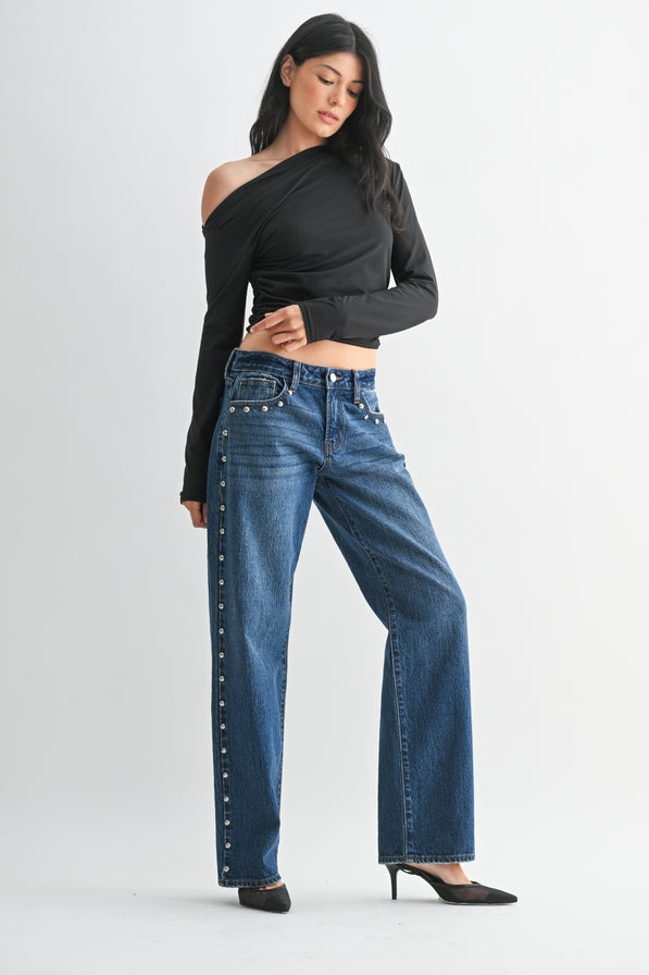 JBD Low Rise Studded Baggy Jeans