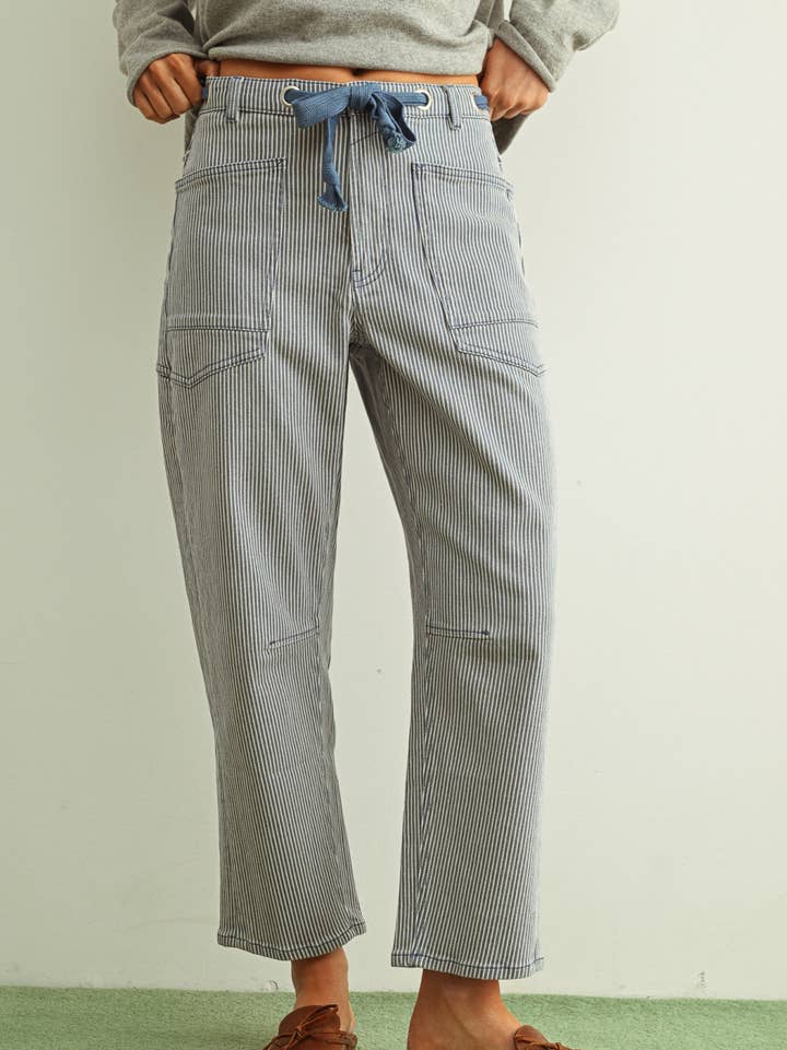 Striped Washed Barrel Pants