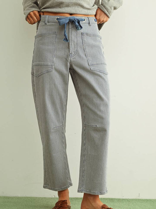 Striped Washed Barrel Pants