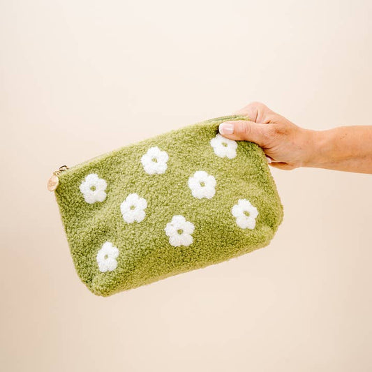 Green Floral Teddy Pouch