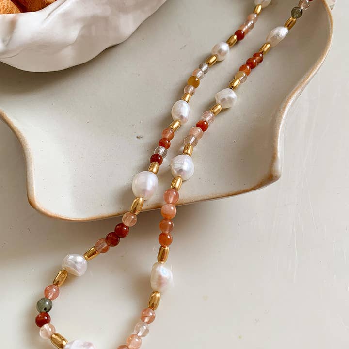 Bohemian Rose Pearl & Bead Necklace