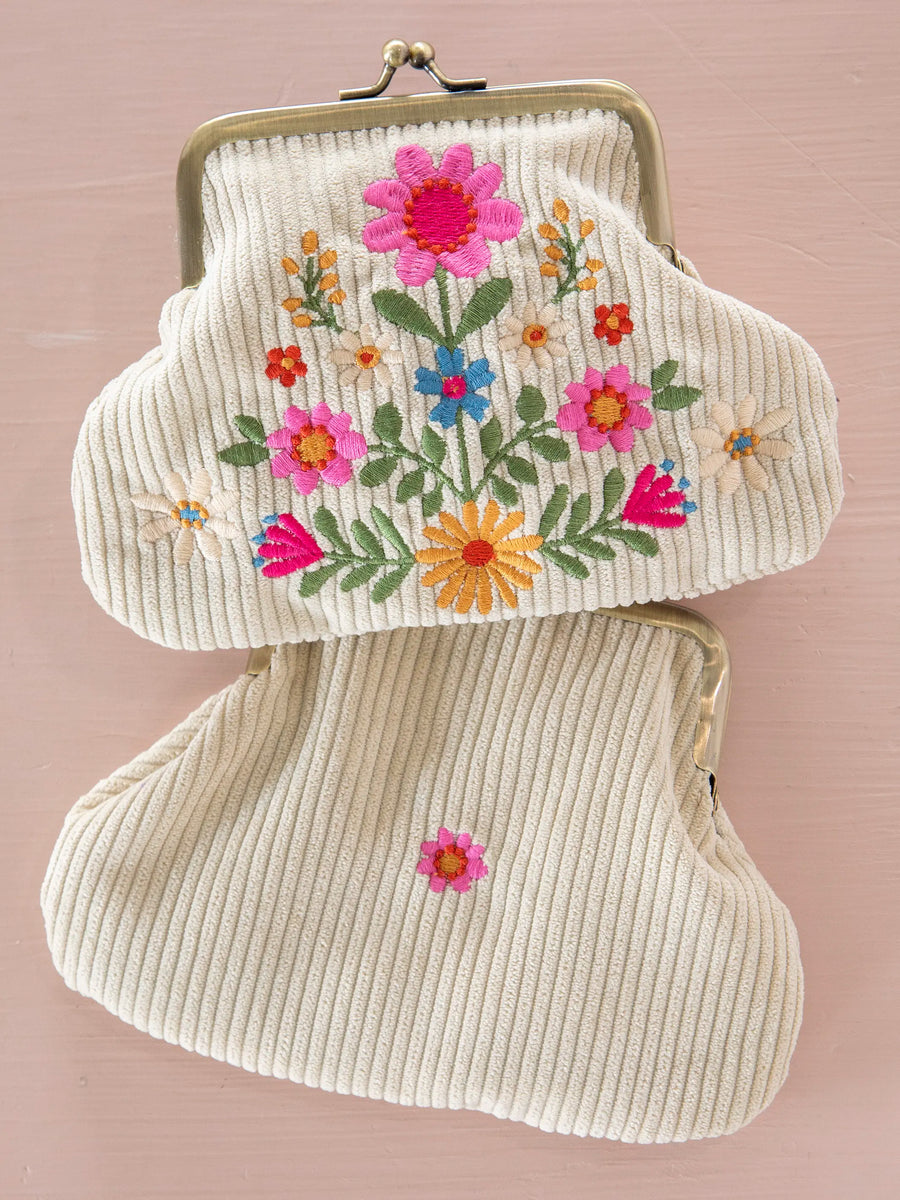 Natural Life Kisslock Coin Purse - Cream Folk Flower