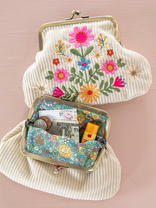 Natural Life Kisslock Coin Purse - Cream Folk Flower