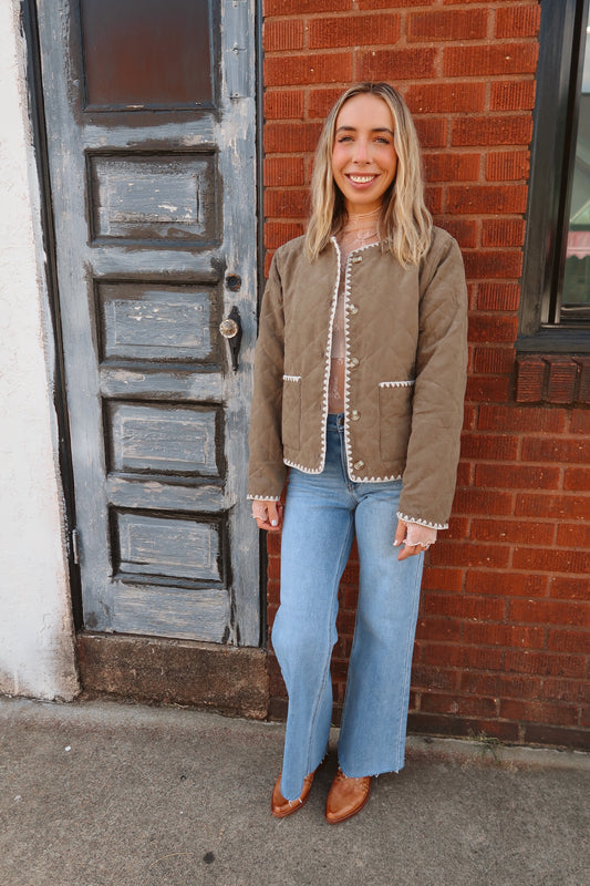 Hem & Thread Quilted Stitch Trim Jacket