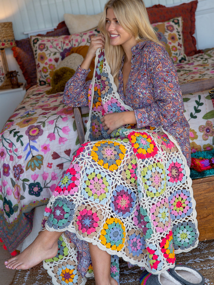 Natural Life Granny Square Crochet Blanket