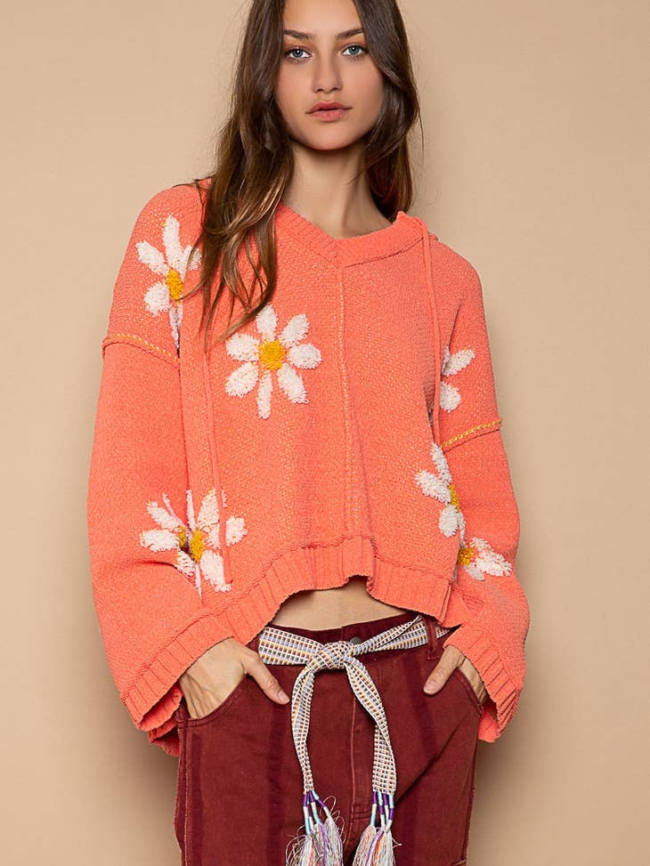 POL Hooded Floral Sweater