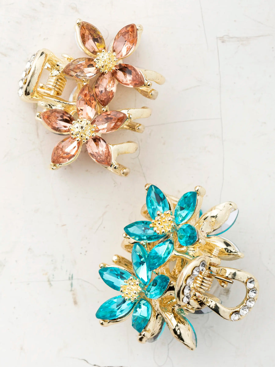 Natural Life Rhinestone Blossom Claw Clip - Set of 2