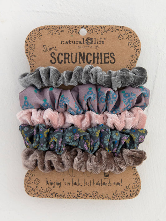 Natural Life Velvet Scrunchies Set of 5 - Grey
