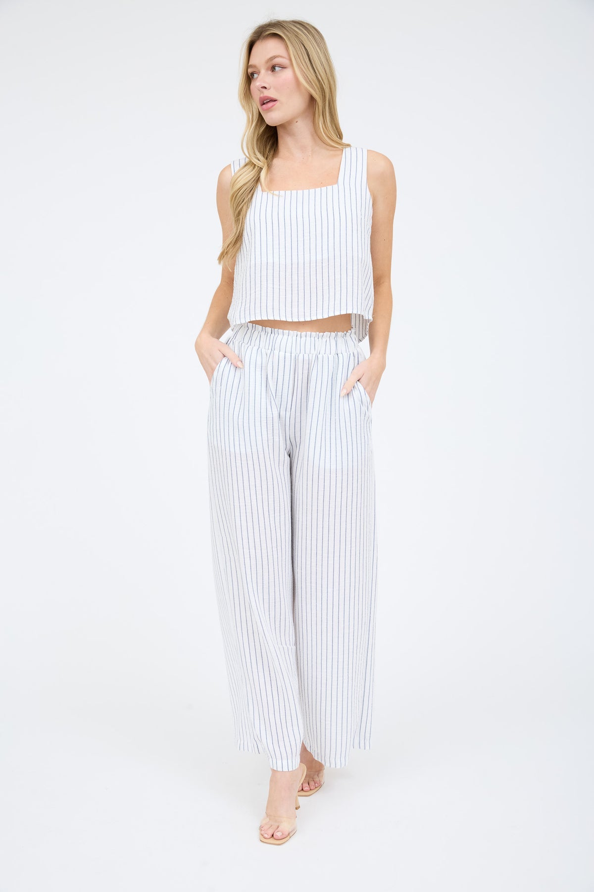 Blu Pepper Pinstripe Wide Leg Pants Set