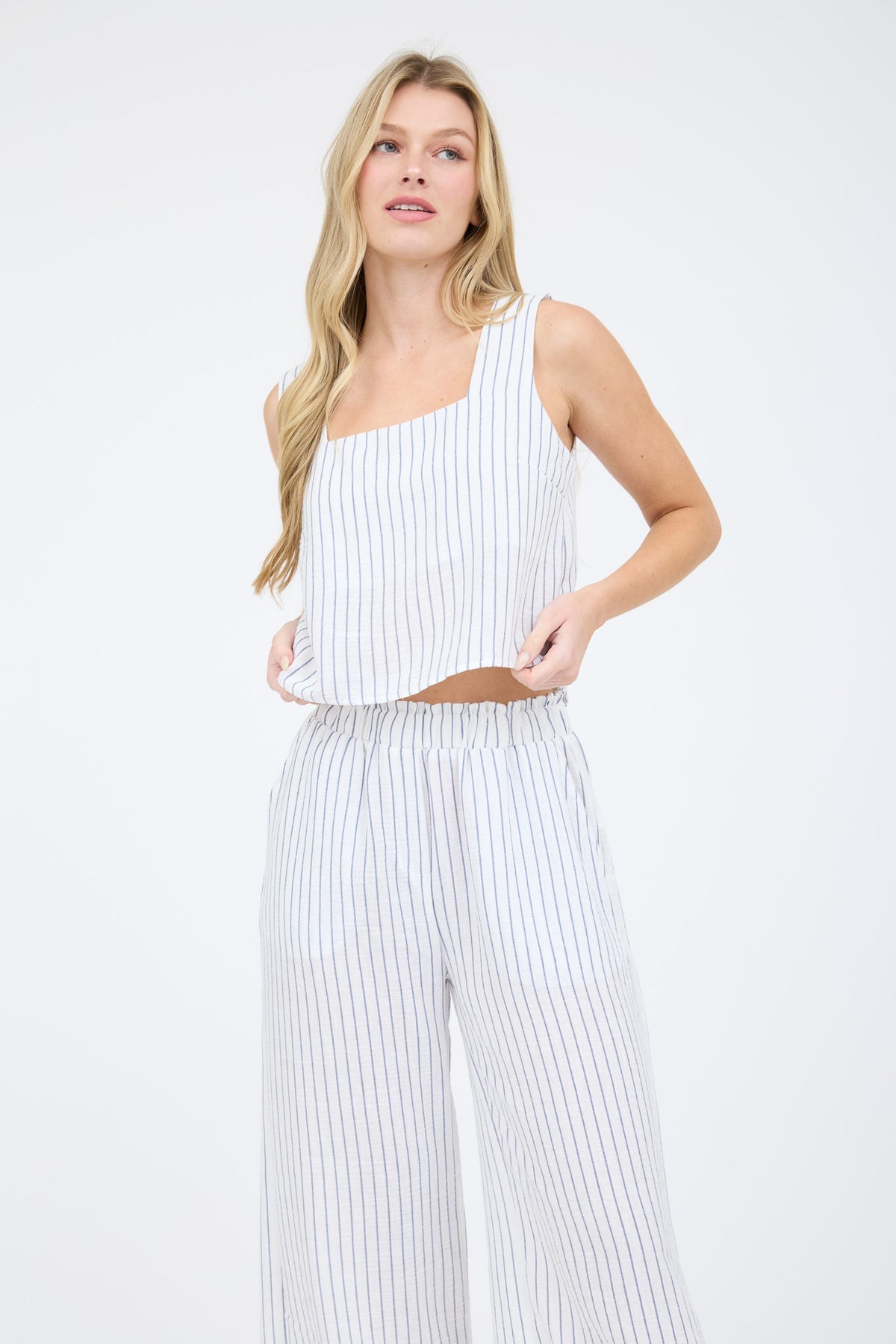 Blu Pepper Pinstripe Wide Leg Pants Set