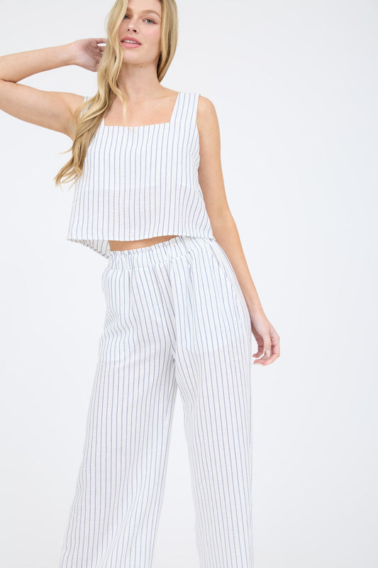 Blu Pepper Pinstripe Wide Leg Pants Set