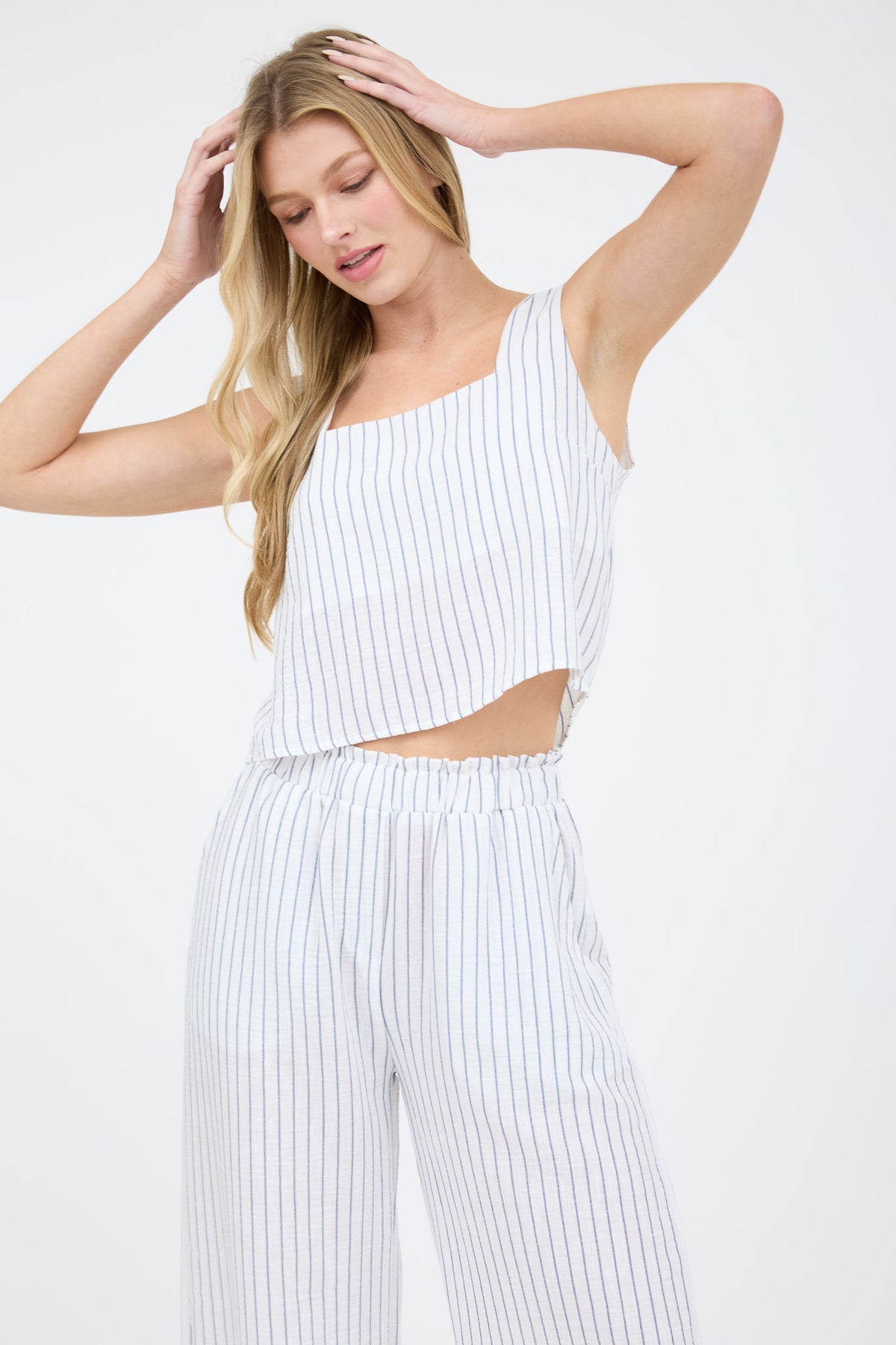 Blu Pepper Pinstripe Wide Leg Pants Set