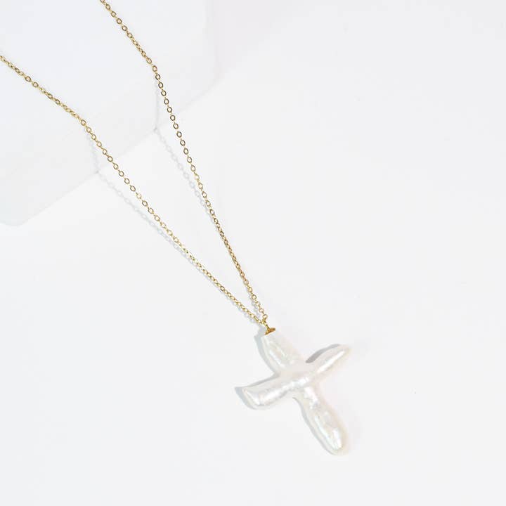 Heavenly Pearl Cross Necklace