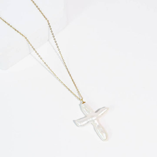 Heavenly Pearl Cross Necklace
