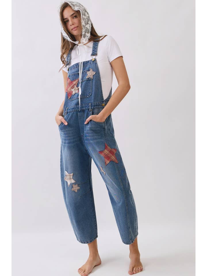 Oddi Star Patch Barrel Leg Overalls