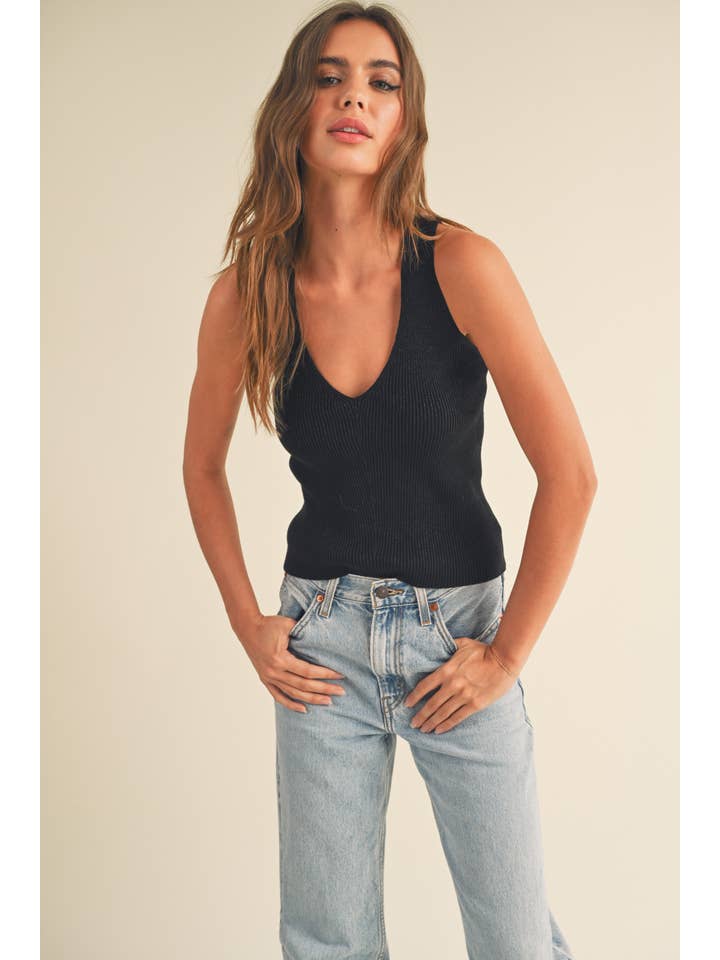 Miou Muse Metallic Knitted Cross Back Top